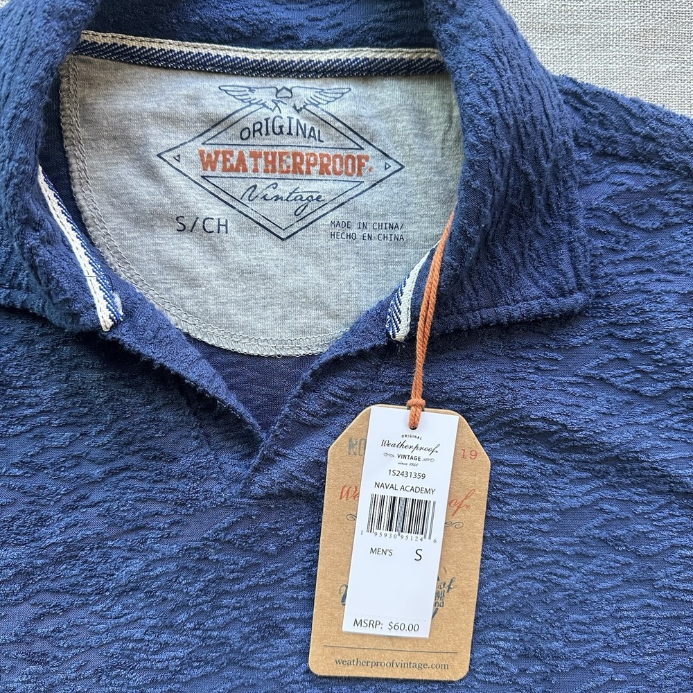 Weatherproof Vintage Naval Academy Polo Shirt‎ Men's S Navy Blue Textured - Picture 2 of 11
